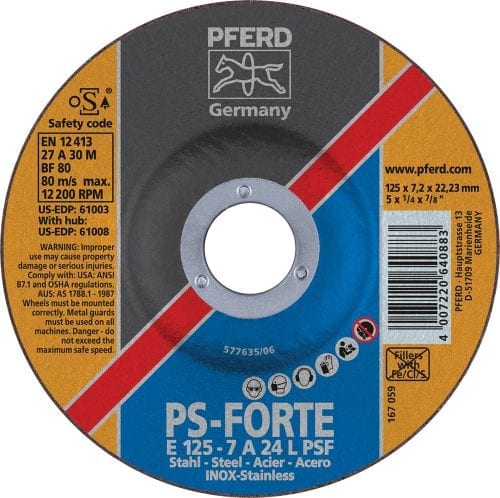 Pferd 5" X 1/4" Grinding Wheel 7/8" Ah 24 Grit - Type 27