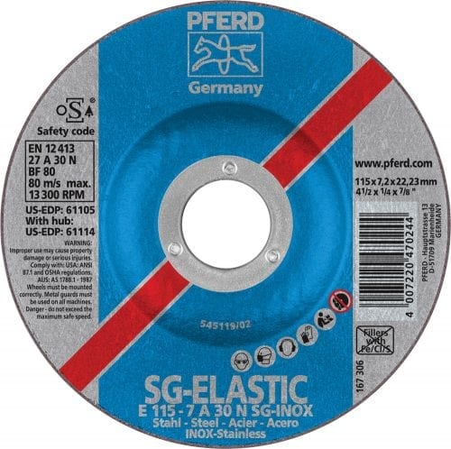 Pferd 4-1/2" X 1/4" Grinding Wheel 7/8"Ah 30 Grit - Type 27