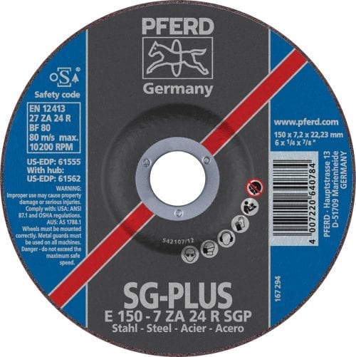 Pferd 6" X 1/4" Grinding Wheel 7/8"Ah 24 Grit - Type 27