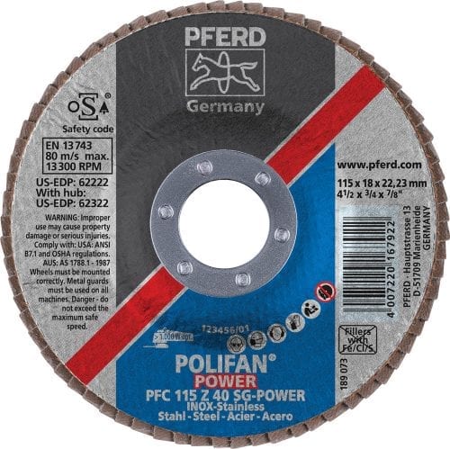 Pferd 4-1/2" Polifan Flap Disc 7/8"Ah 40 Grit - Type 29