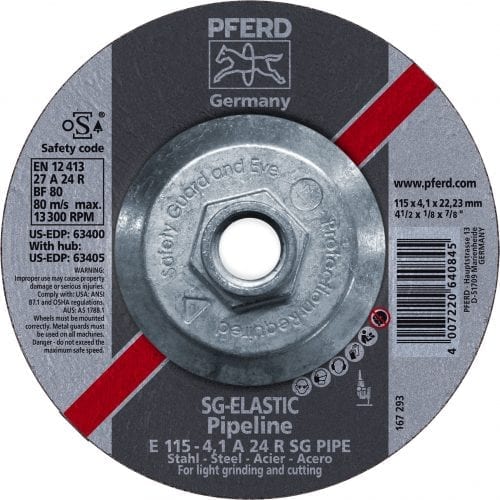 Pferd 4-1/2" X 1/8" Pipeline Wheel 5/8-11 Thd 24 Grit - Type 27