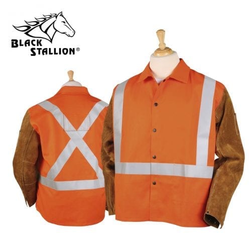 Black Stallion Safety FR Cotton & Cowhide Hybrid Welding Jacket, Safety Orange